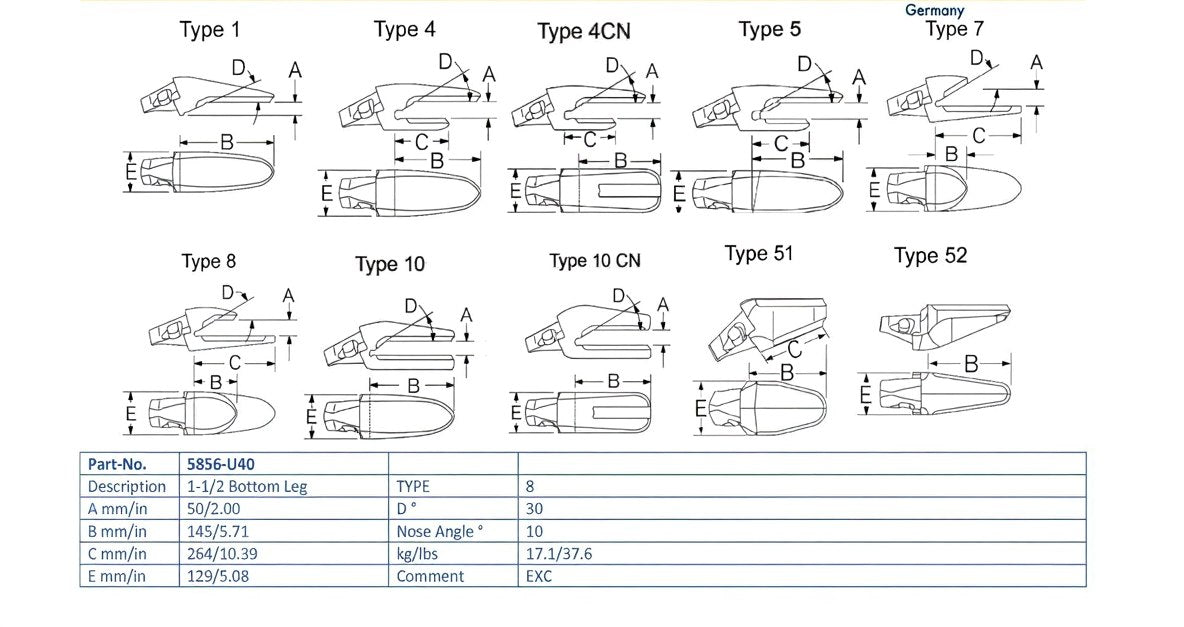 Zahnhalter Esco 5856-U40 maße