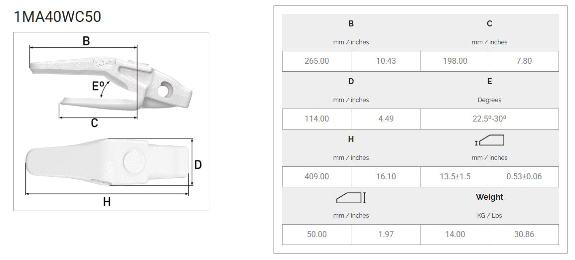 Zahnhalter MTG 1MA40WC50 maße