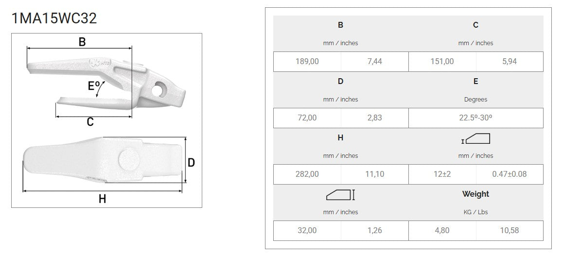 Zahnhalter MTG 1MA15WC32 maße