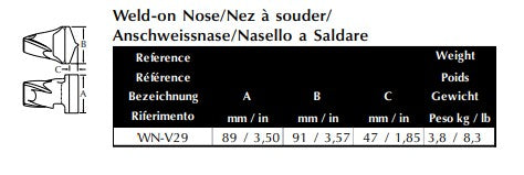 Anschweißnase Esco WN-V29 maße
