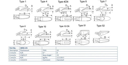 Zahnhalter Esco 3898-U35 für Greifer maße