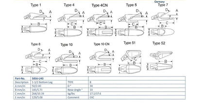 Zahnhalter Esco 5856-U40 maße
