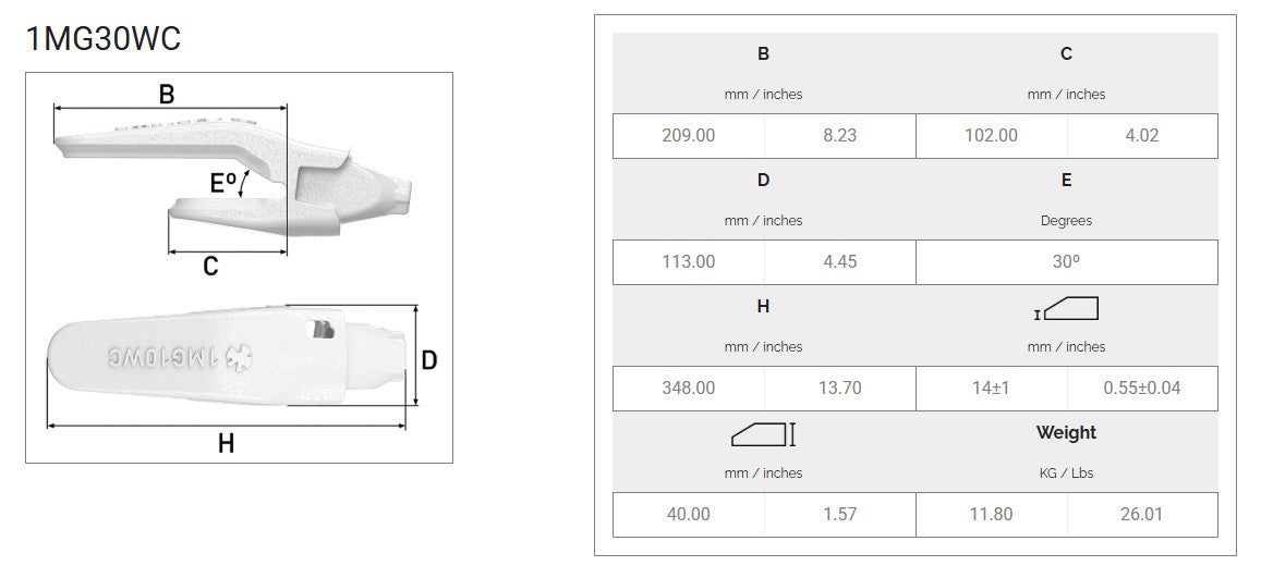 Zahnhalter MTG 1MG30WC maße