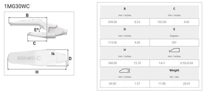 Zahnhalter MTG 1MG30WC maße