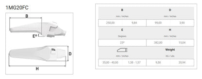 Zahnhalter MTG 1MG20FC maße