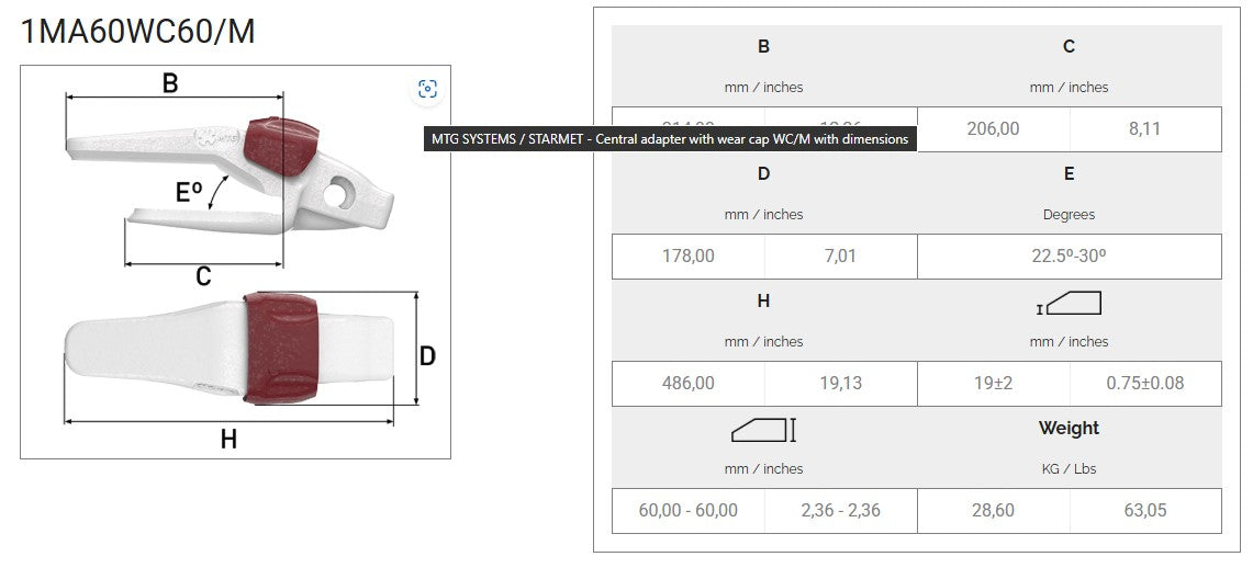 Zahnhalter MTG 1MA60WC60 maße