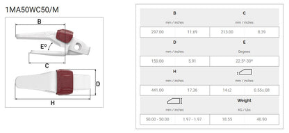 Zahnhalter MTG 1MA50WC50 maße