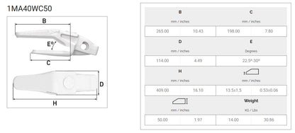 Zahnhalter MTG 1MA40WC50 maße
