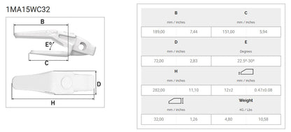 Zahnhalter MTG 1MA15WC32 maße