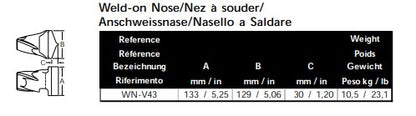 Anschweißnase Esco WN-V43 maße