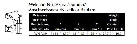 Anschweißnase Esco WN-V39 maße