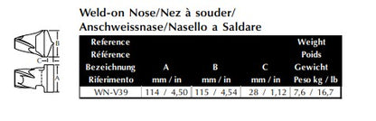Anschweißnase Esco WN-V39 maße