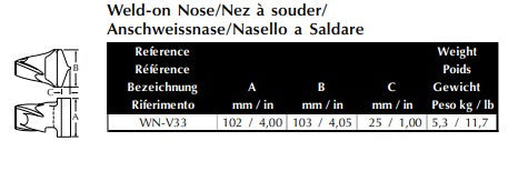 Anschweißnase Esco WN-V33 maße