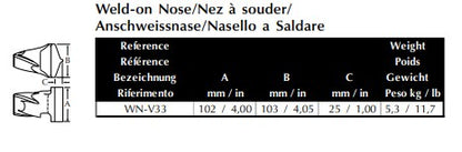 Anschweißnase Esco WN-V33 maße