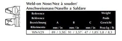 Anschweißnase Esco WN-V29 maße