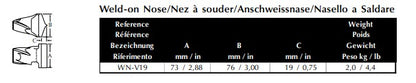 Anschweißnase Esco WN-V19 maße
